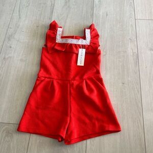 Janie and Jack Red Romper Pockets Girls Size 5